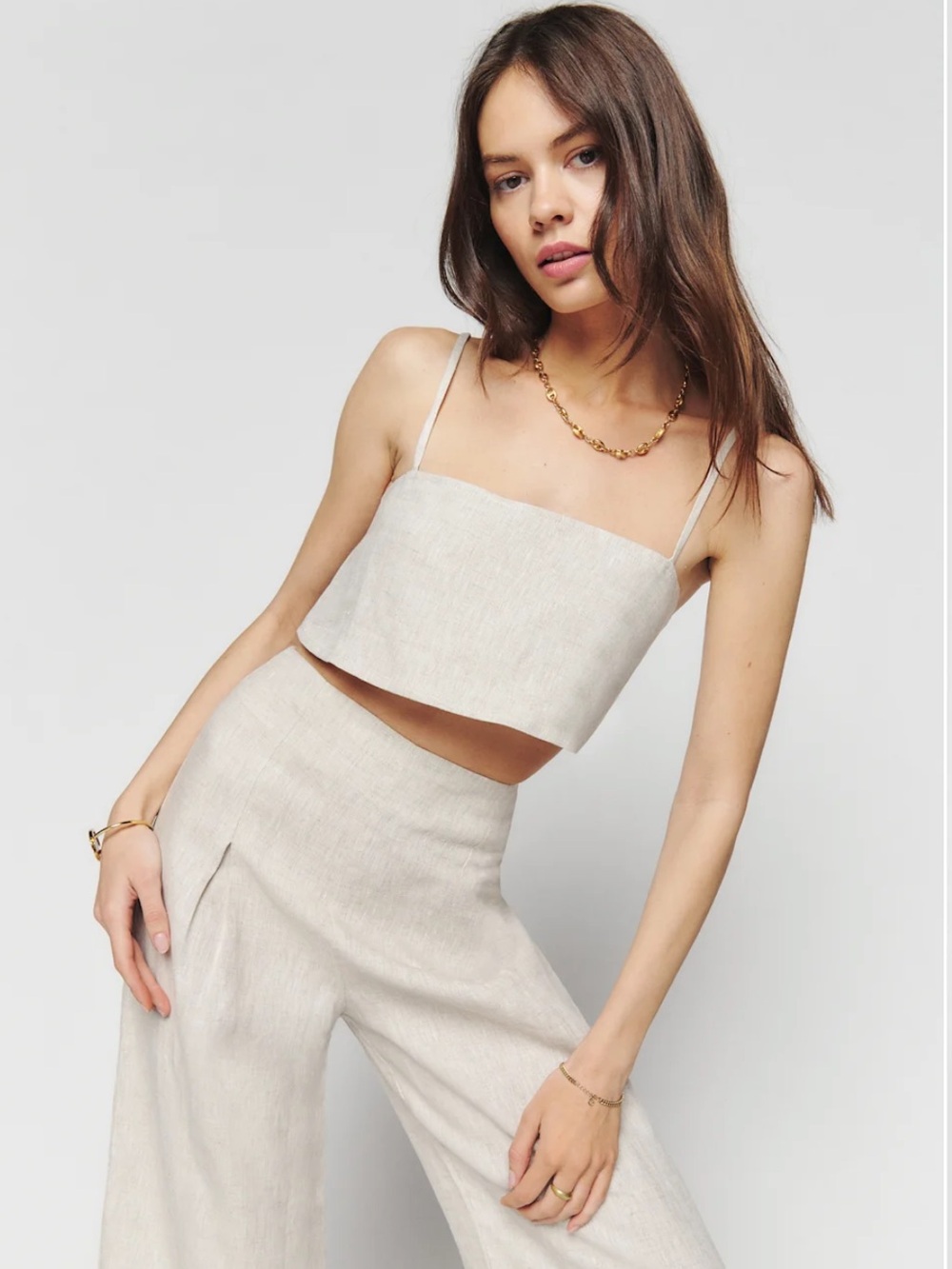 Reformation Neutral Linen Crop Top